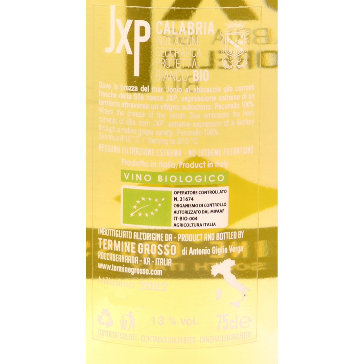 etichetta 1 VINO JXP CALABRIA IGT BIANCO 2022 LT 0,75 BIO
