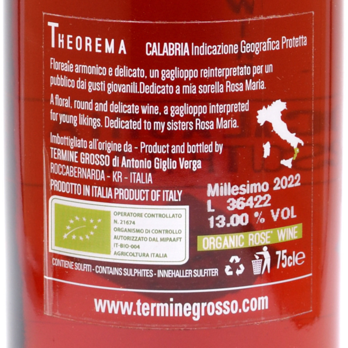 etichetta 1 VINO THEOREMA CALABRIA IGT ROSATO 2022 LT 0,75 BIO