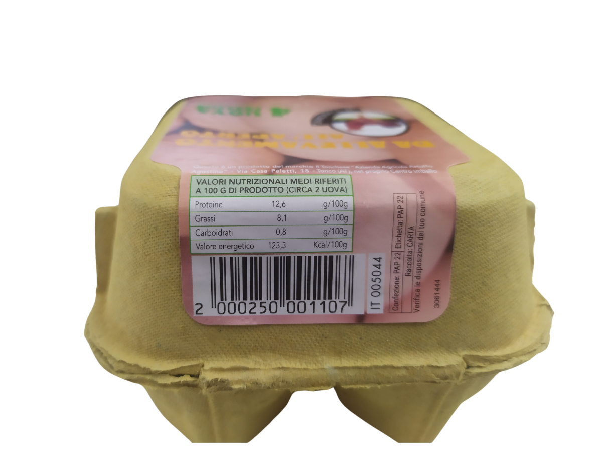 etichetta 1 UOVA DA ALLEVAMENTO ALL'APERTO CONFEZIONE DA 4 PZ