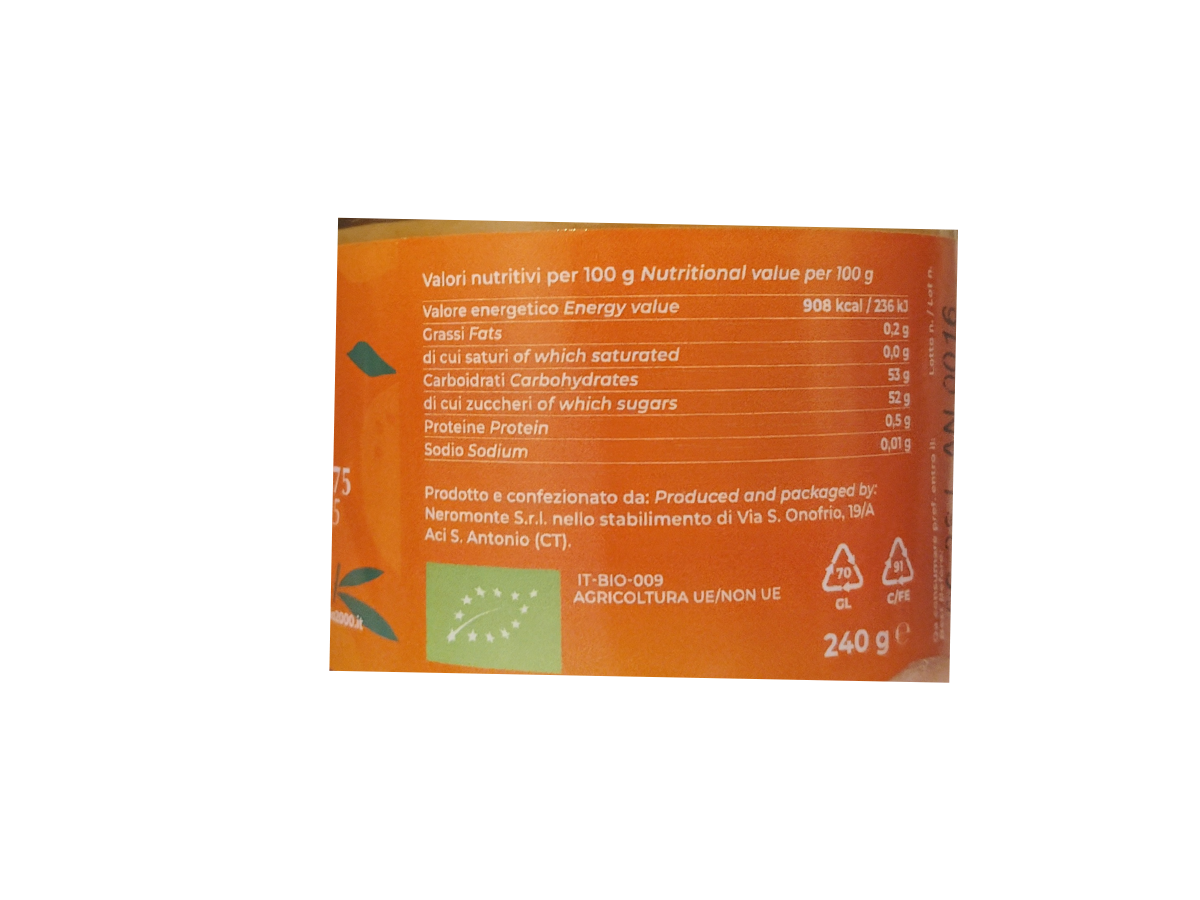 etichetta 1 MARMELLATA ARANCIA 75% 240 GR BIO