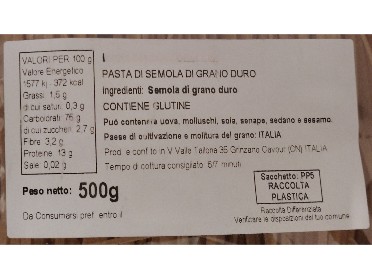 etichetta 1 TAGLIOLINI 500 GR