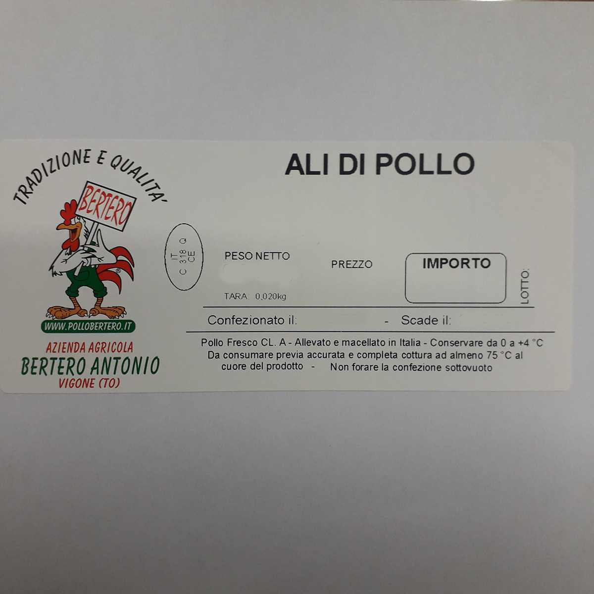 etichetta 1 ALI DI POLLO 5/6 PEZZI (650 GR. CIRCA)