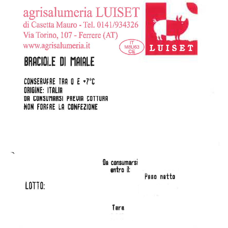 etichetta 1 BRACIOLE DI MAIALE - CONF. 4 FETTE (500 GR. CIRCA)