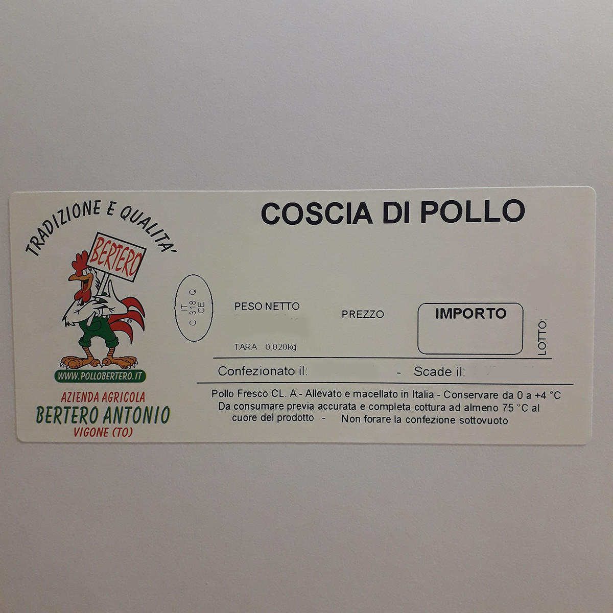 etichetta 1 COSCIA DI POLLO INTERA (1 PZ. 400 GR. CIRCA)