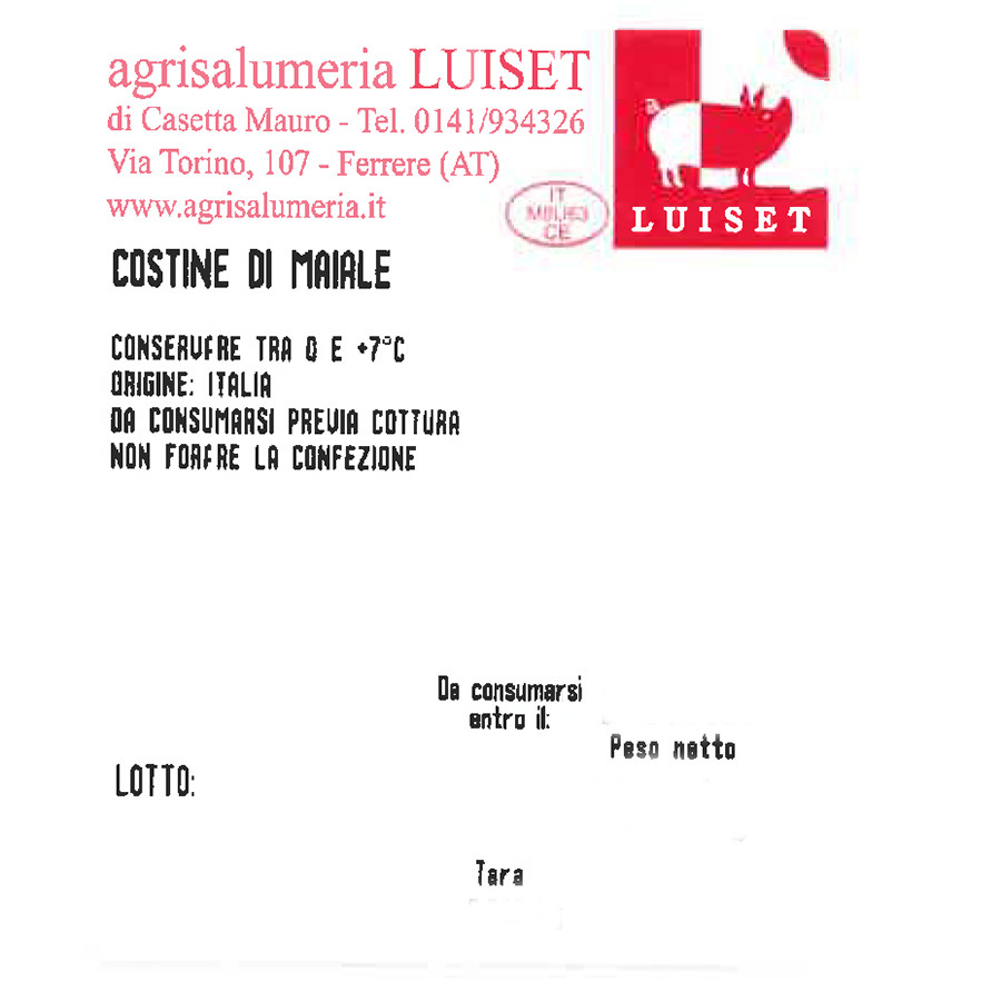 etichetta 1 COSTINE DI MAIALE - CONF. 8 PZ. (500 GR. CIRCA)