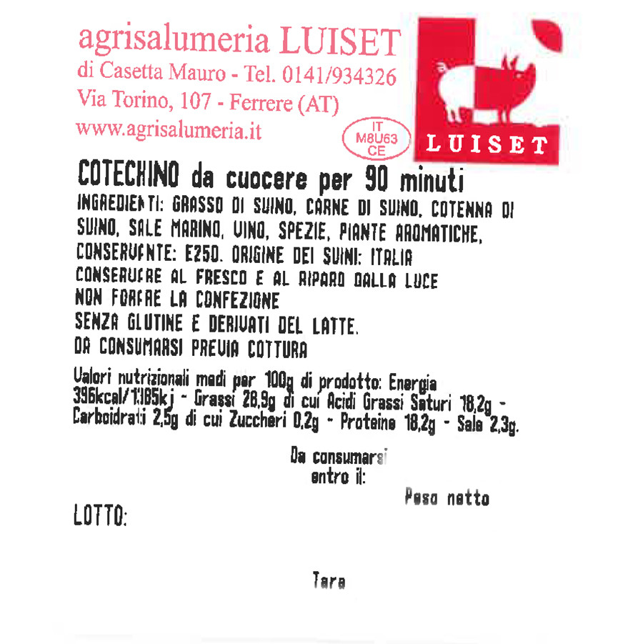 etichetta 1 COTECHINO (250 GR.)