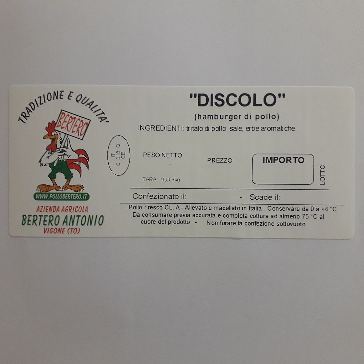 etichetta 1 DISCOLI HAMBURGER 1 PZ. (GR. 150)