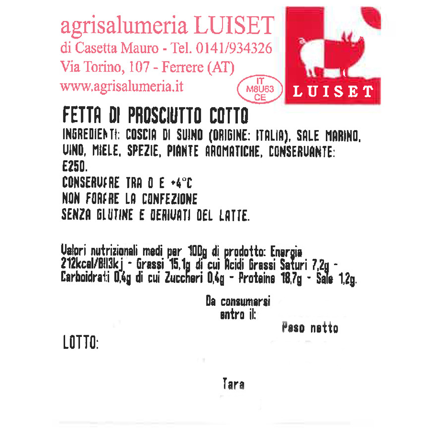 etichetta 1 UNA FETTA PROSCIUTTO COTTO (150 GR. CIRCA)