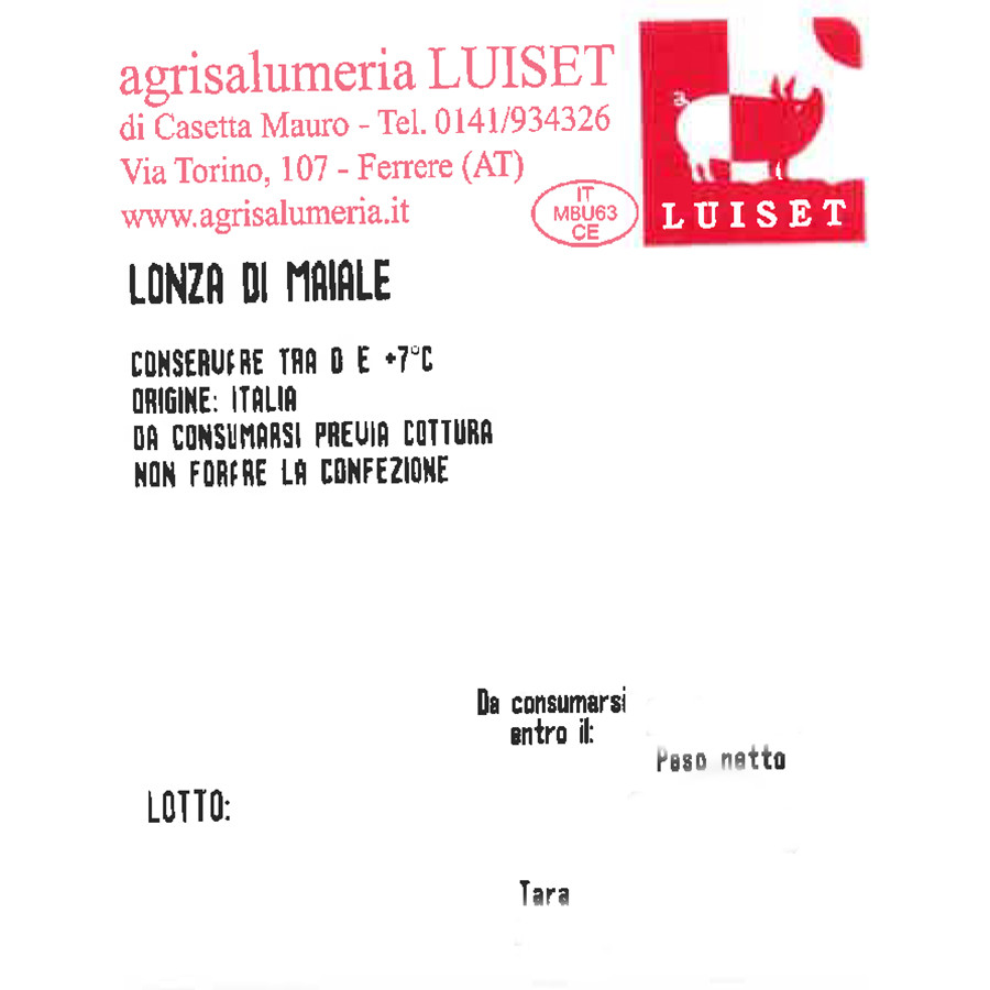 etichetta 1 FETTINE DI LONZA DI MAIALE - CONF. 8 FETTE (500 GR. CIRCA)