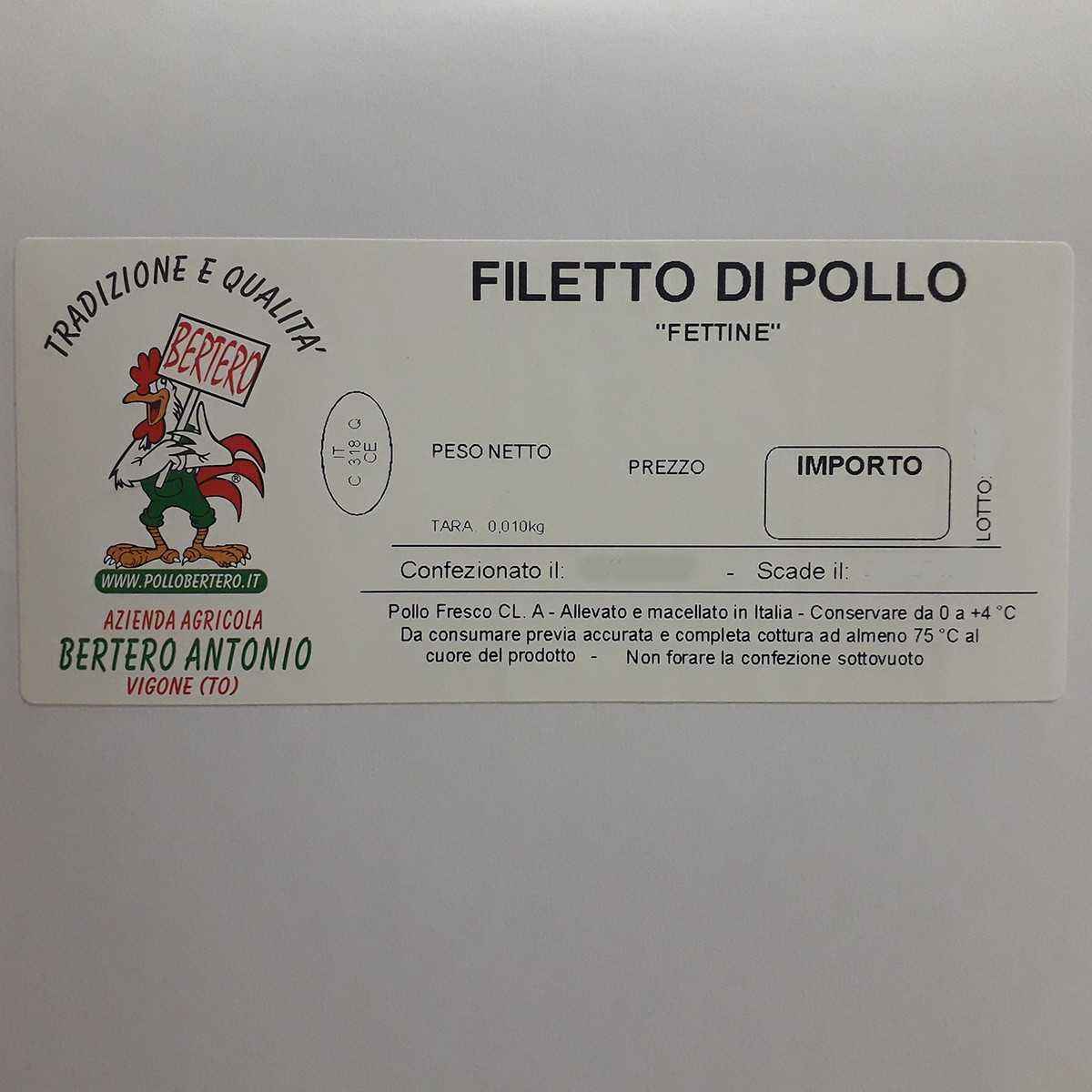 etichetta 1 FETTINE PETTO DI POLLO (CONF. 300 GR.)