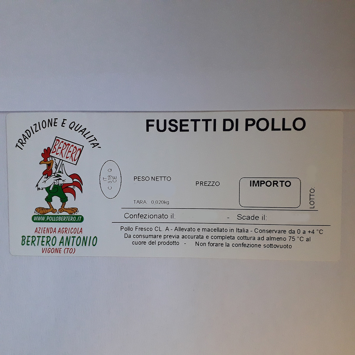 etichetta 1 FUSETTI DI POLLO 4/5 PEZZI (650 GR. CIRCA)