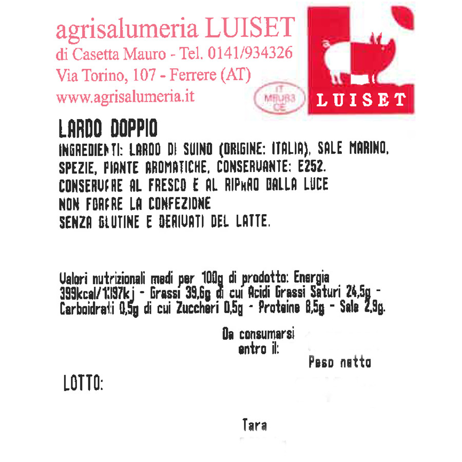 etichetta 1 LARDO AFFETTATO (150 GR.)