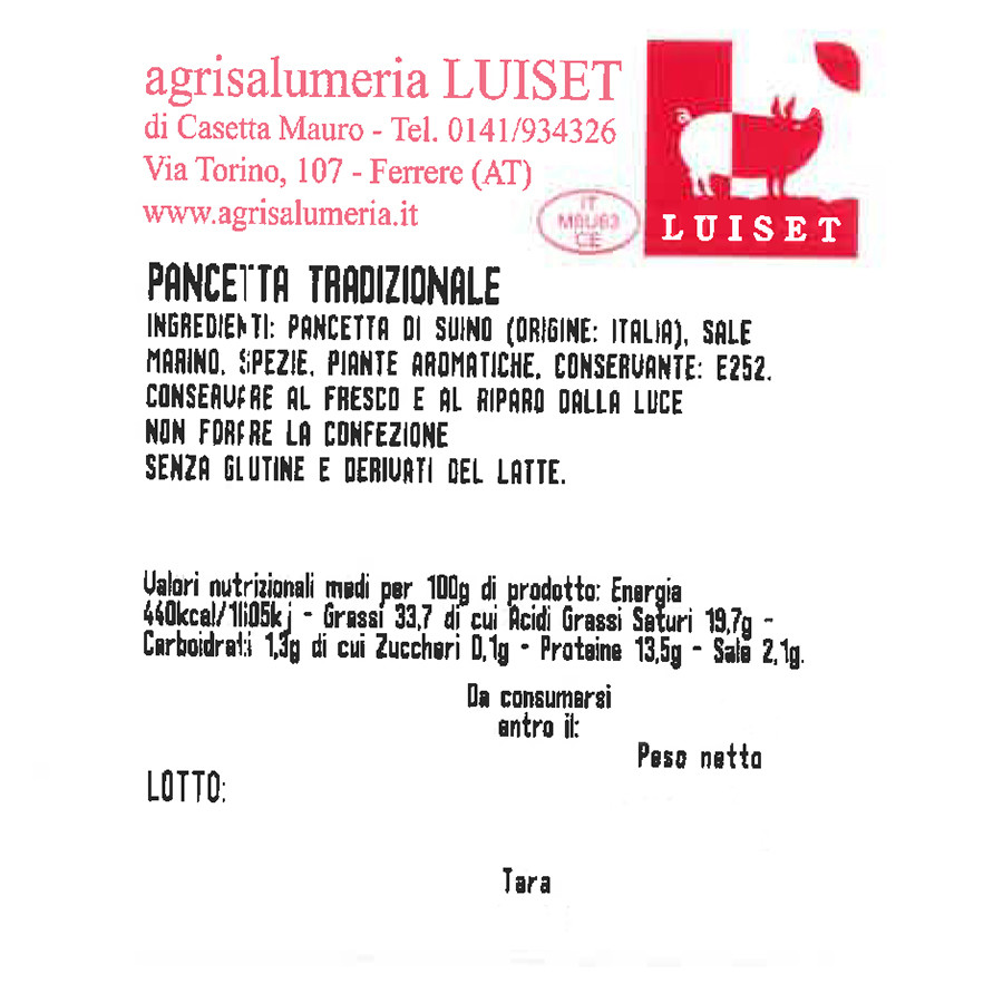 etichetta 1 Pancetta affettata 150 gr