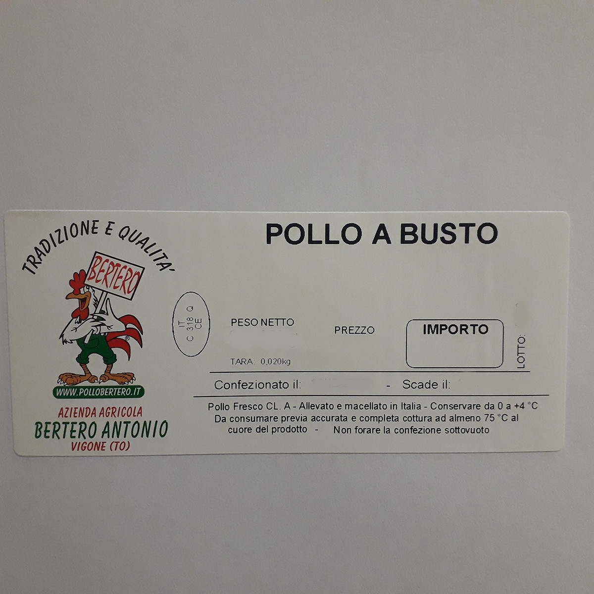 etichetta 1 POLLETTA COLLO PELATO INTERA SOTTO VUOTO (2 KG. CIRCA)