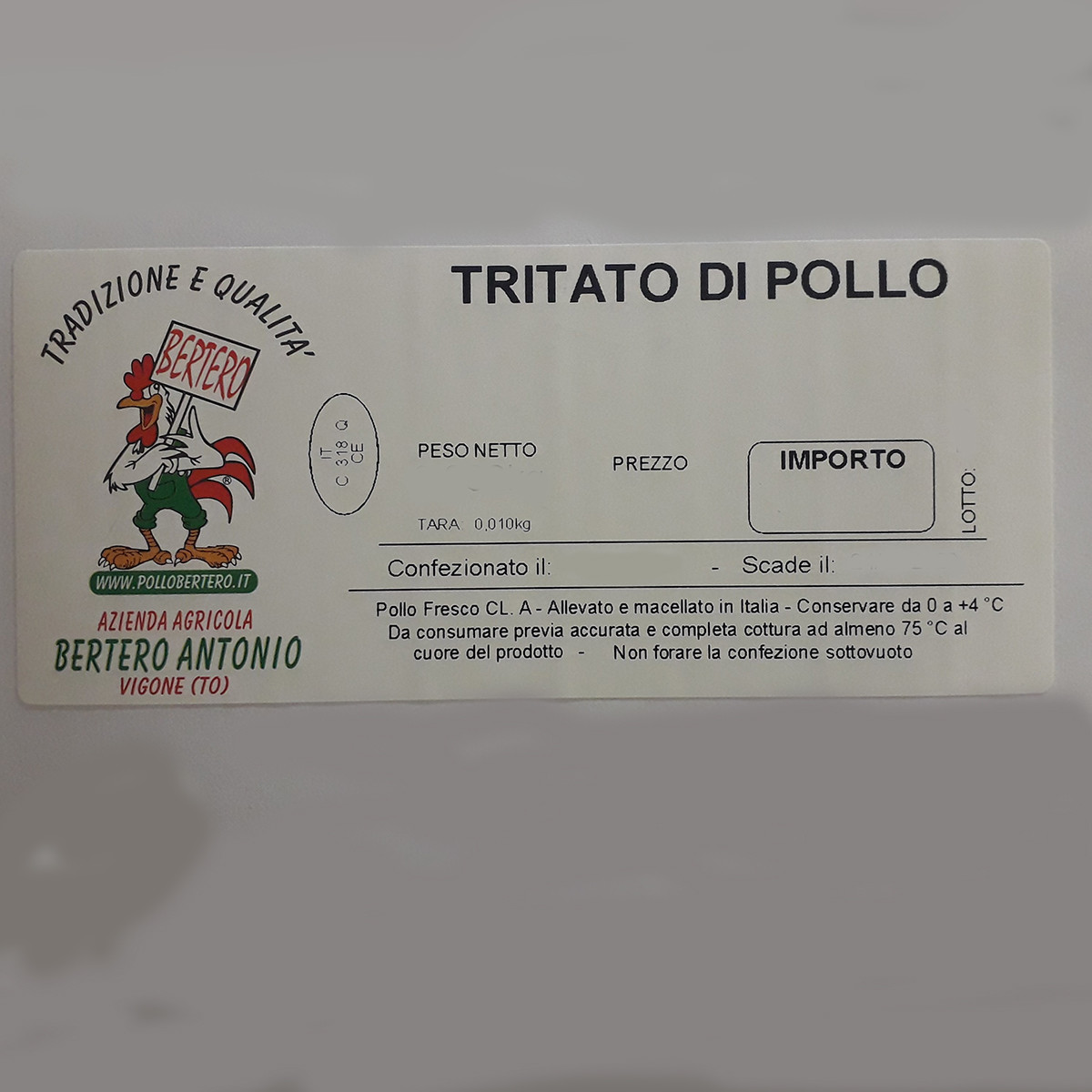 etichetta 1 TRITATO DI POLLO (500 GR. CIRCA)