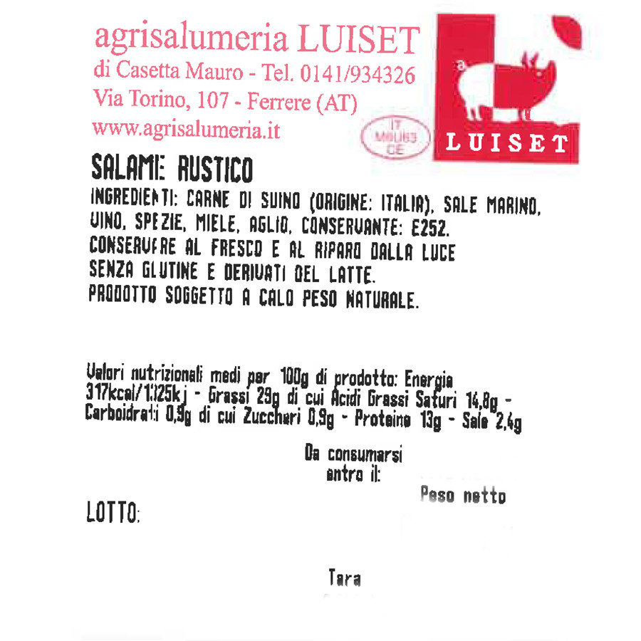 etichetta 1 Salame rustico 400 gr