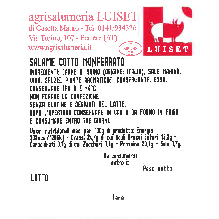 etichetta 1 SALAME COTTO (400 GR. CIRCA)