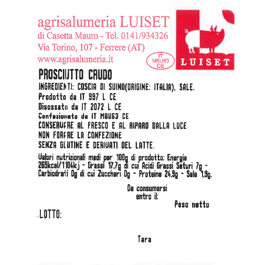 etichetta 1 PROSCIUTTO CRUDO (150 GR.)
