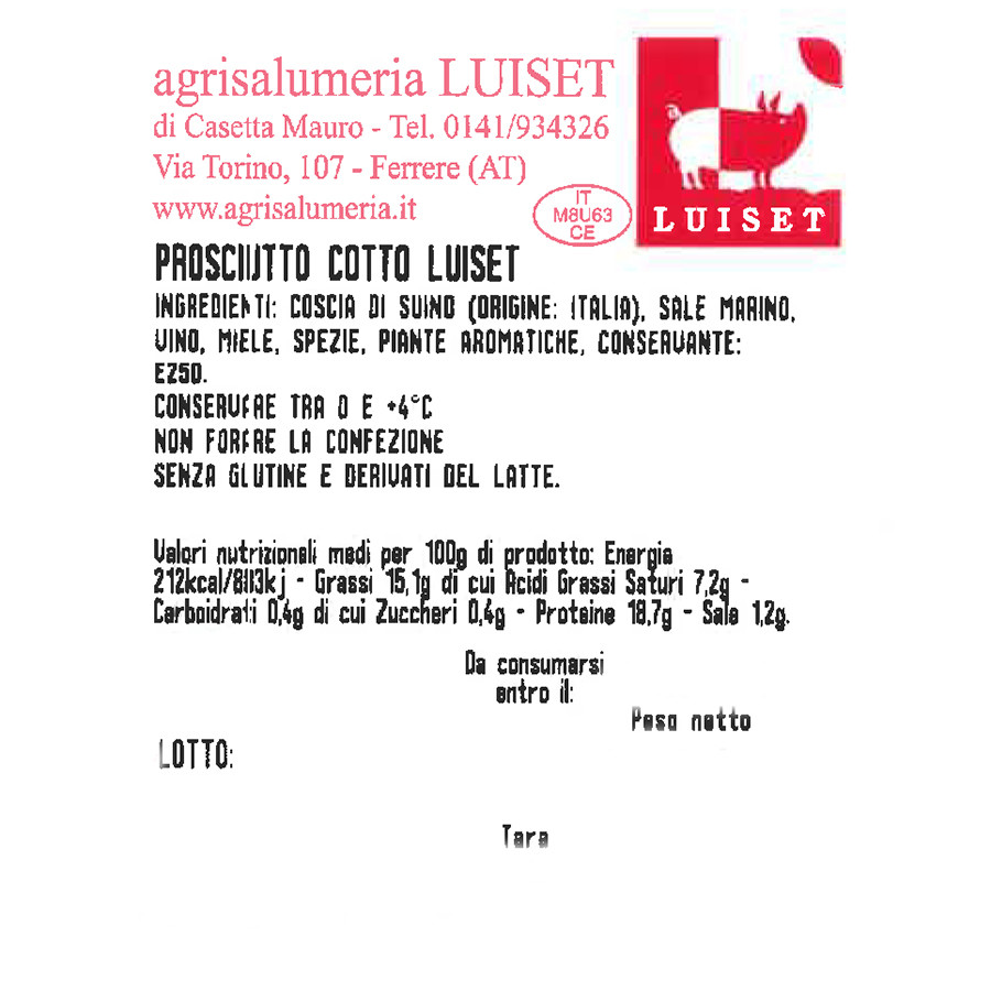 etichetta 1 PROSCIUTTO COTTO (150 GR.)