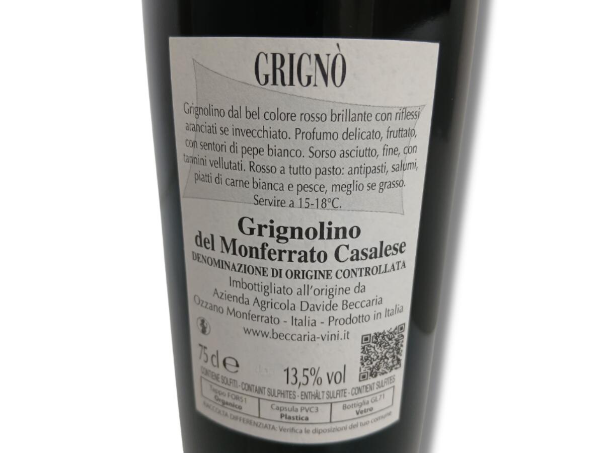 etichetta 1 GRIGNOLINO DEL MONFERRATO CASALESE DOC 2024 0,75 LT