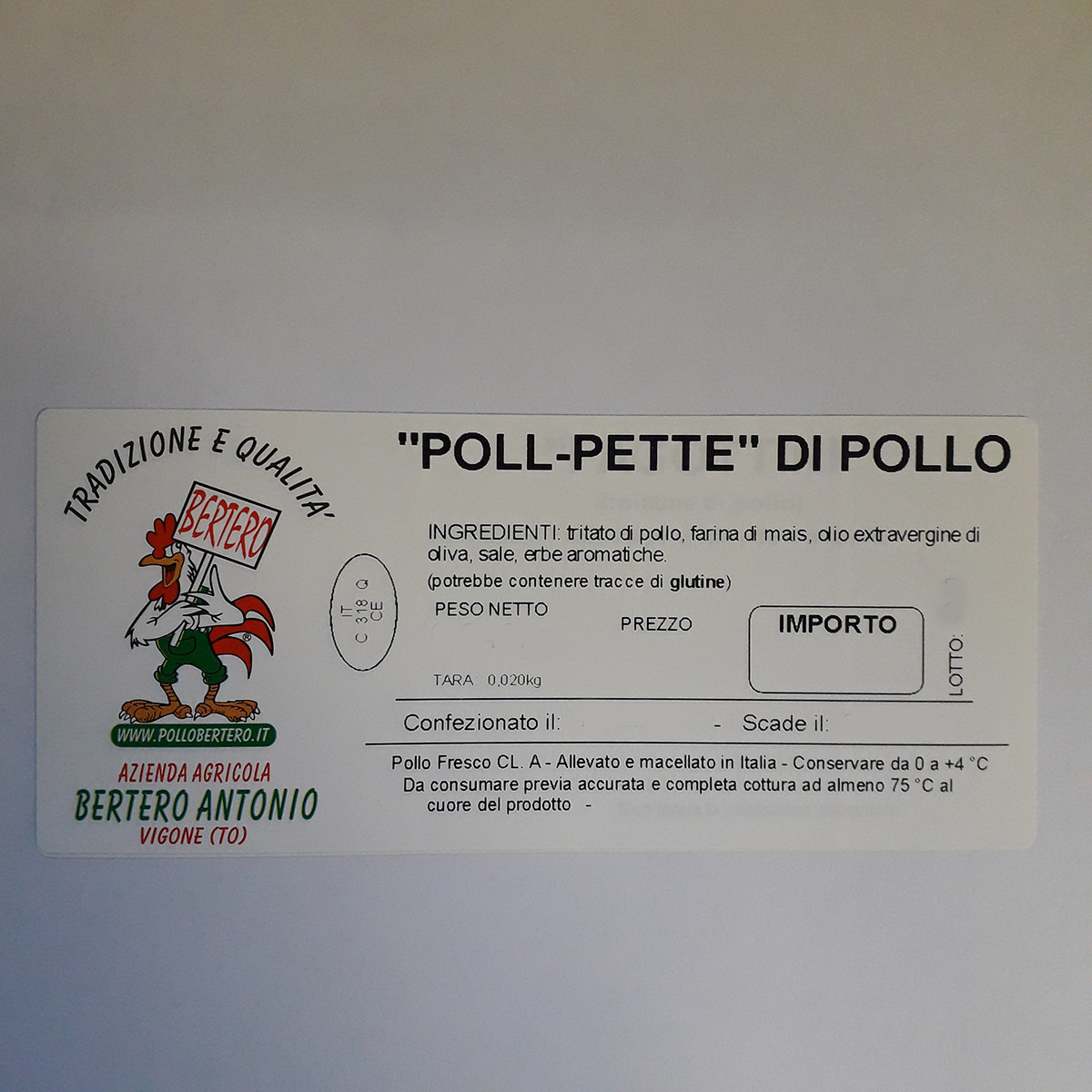 etichetta 1 POLPETTE DI POLLO CON ERBETTE, RICOPERTE DI FARINA DI MAIS 400 GR, 9 PZ