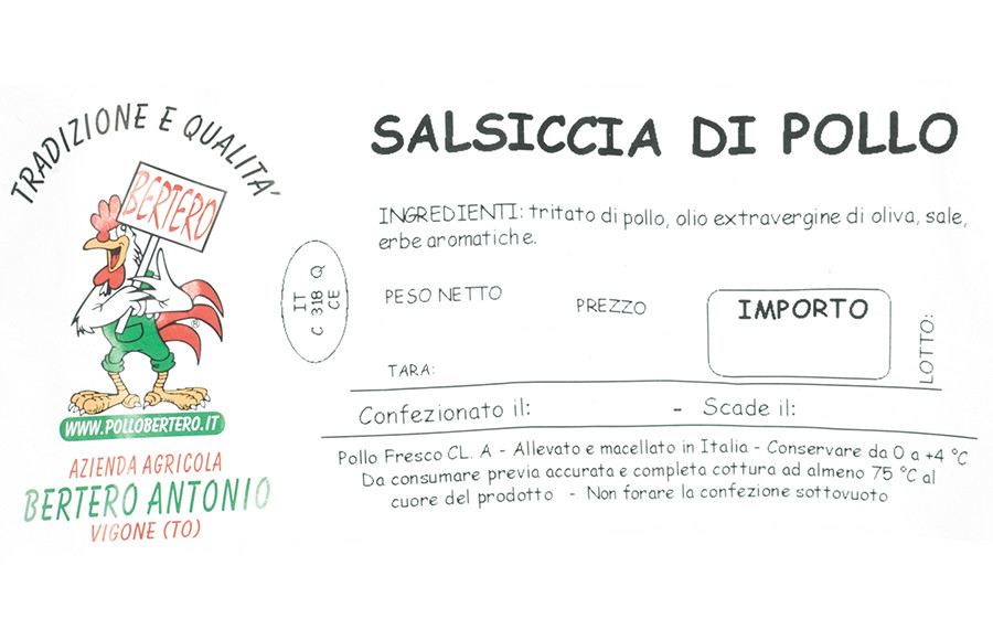 etichetta 1 SALSICCIA DI POLLO SOTTOVUOTO 400 GR