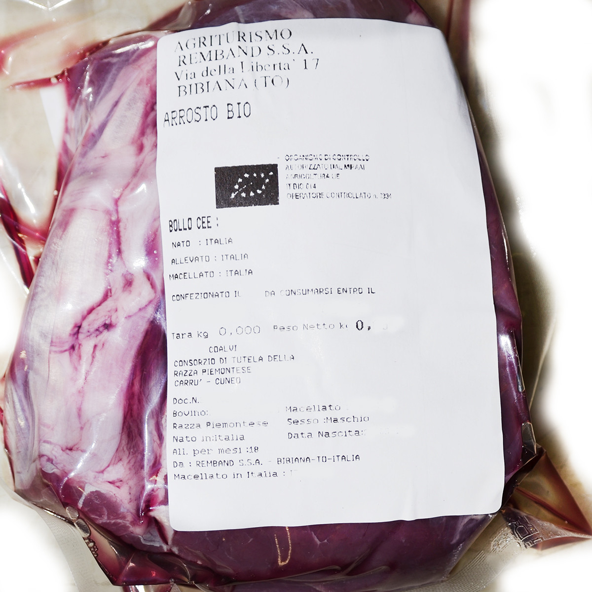 etichetta 1 ARROSTO 800 GR BIO