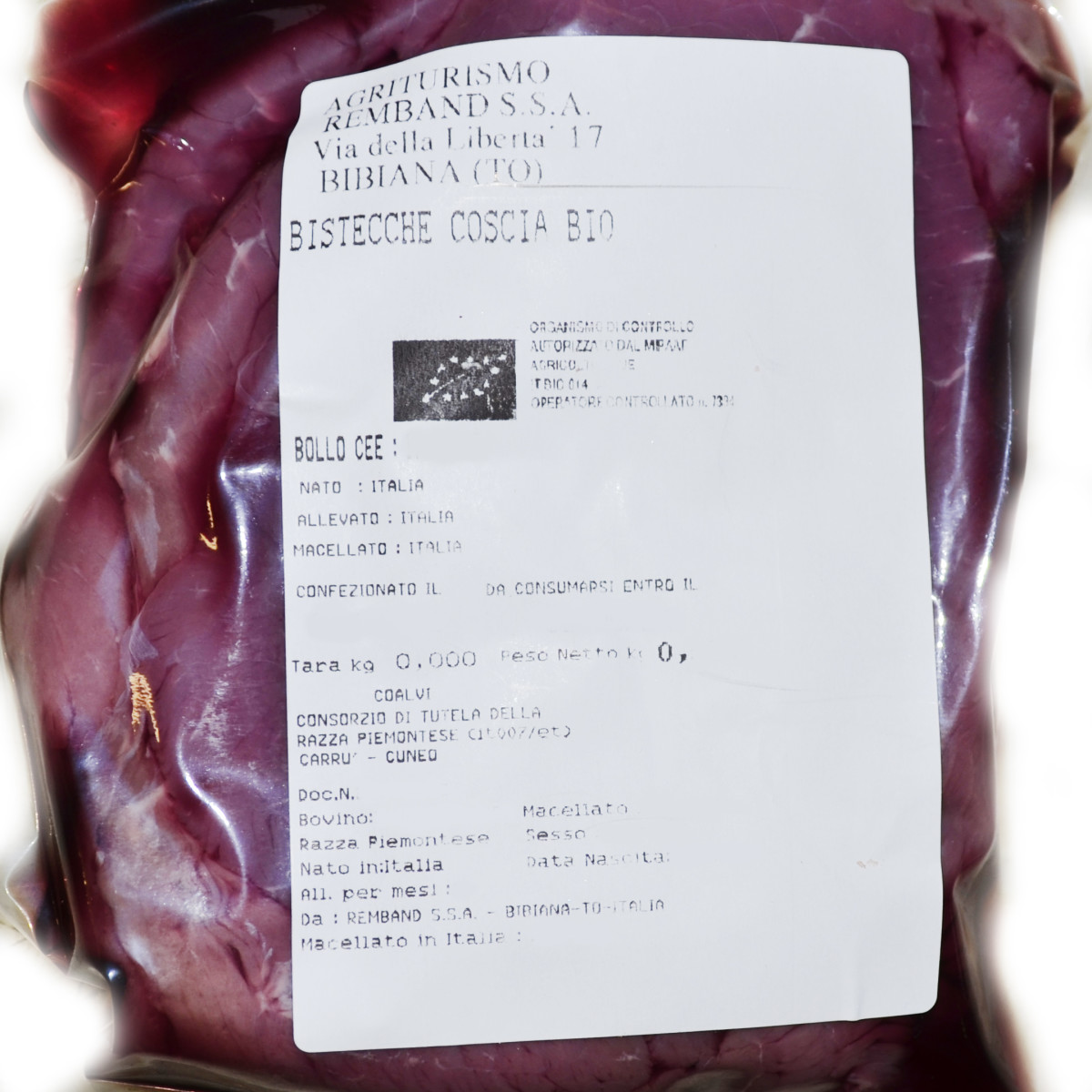 etichetta 1 BISTECCHE COSCIA 500 GR BIO