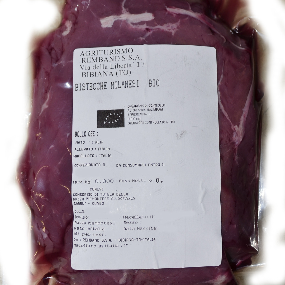 etichetta 1 BISTECCHE MILANESI 500 GR BIO