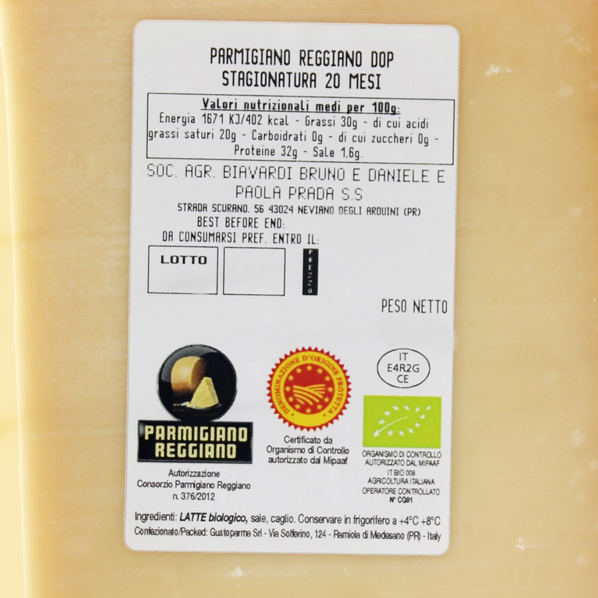 etichetta 1 Parmigiano reggiano 18 mesi 500 gr bio