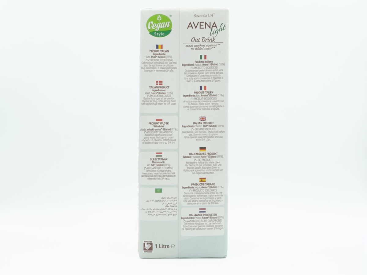 etichetta 2 Bevanda vegetale di avena light 1 lt bio