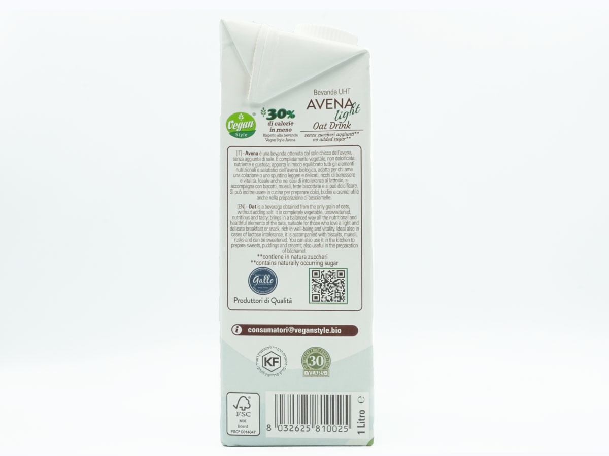 etichetta 1 Bevanda vegetale di avena light 1 lt bio
