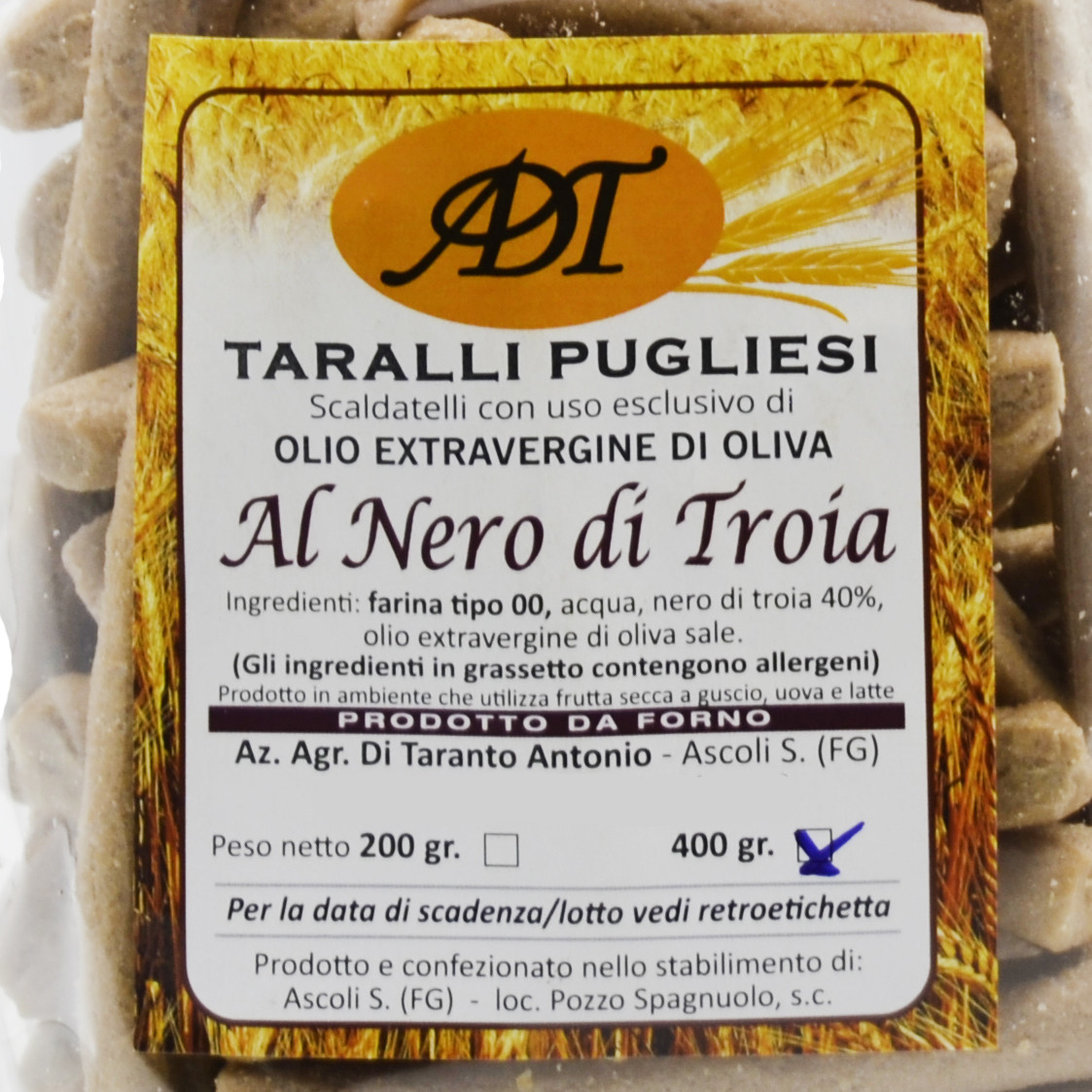 etichetta 1 SCALDATELLI PUGLIESI AL NERO DI TROIA GR 400